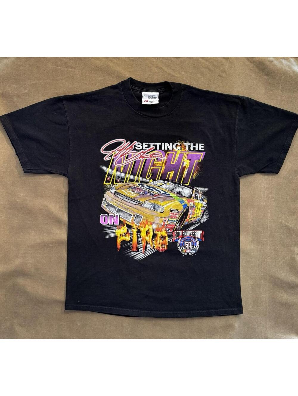 Vintage 90s 80s Jeff Gordon NASCAR 50th Anniversary Night On Fire Shirt L New￼